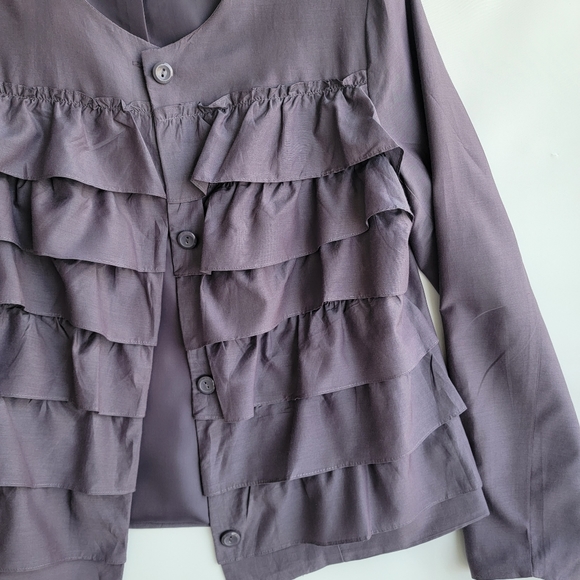 Christopher & Banks Plum Tiered Ruffle Silk Blend Jacket Blazer Women's Size M - Picture 2 of 12